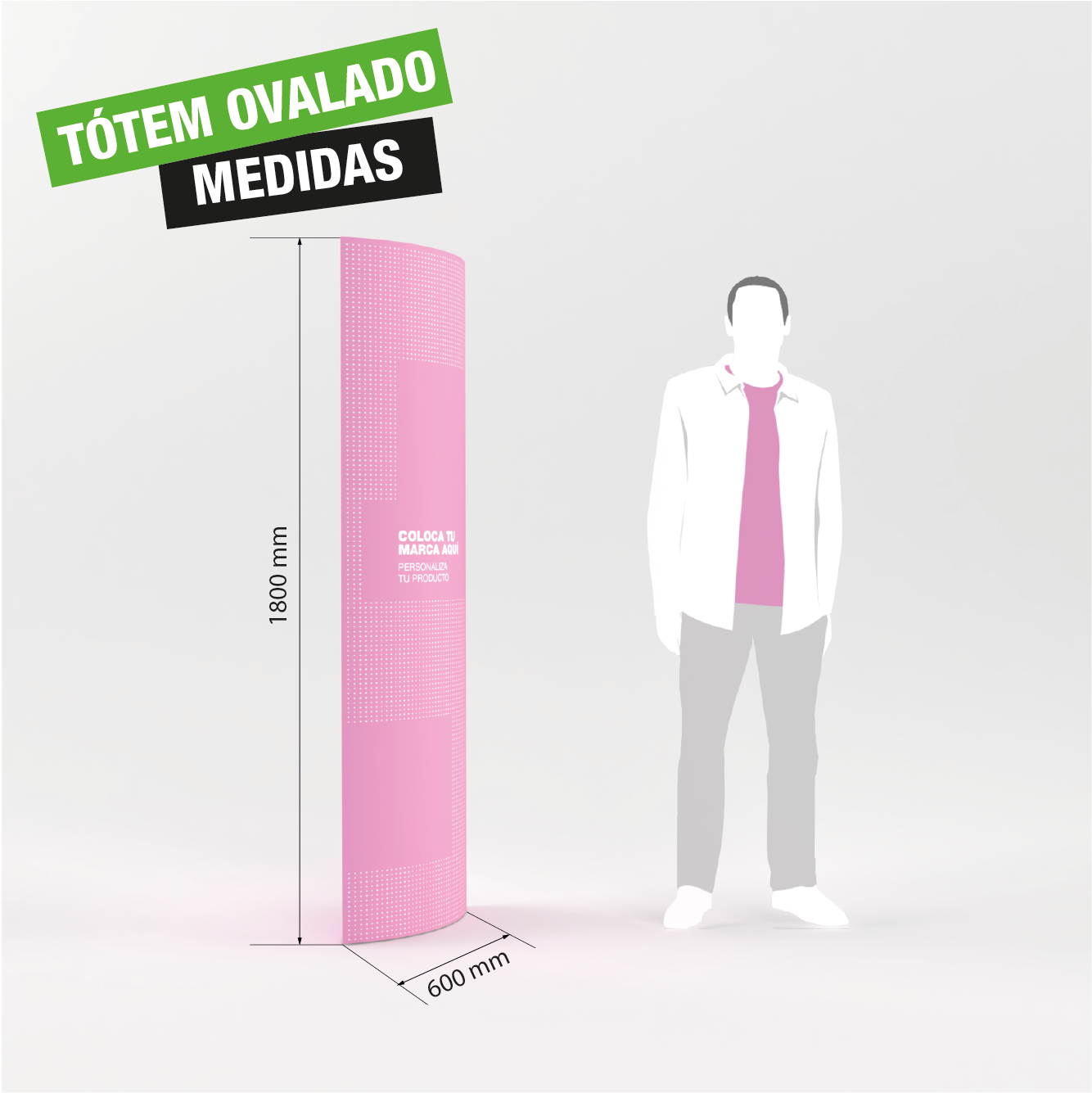Tótem ovalado para publicidad en punto de venta.